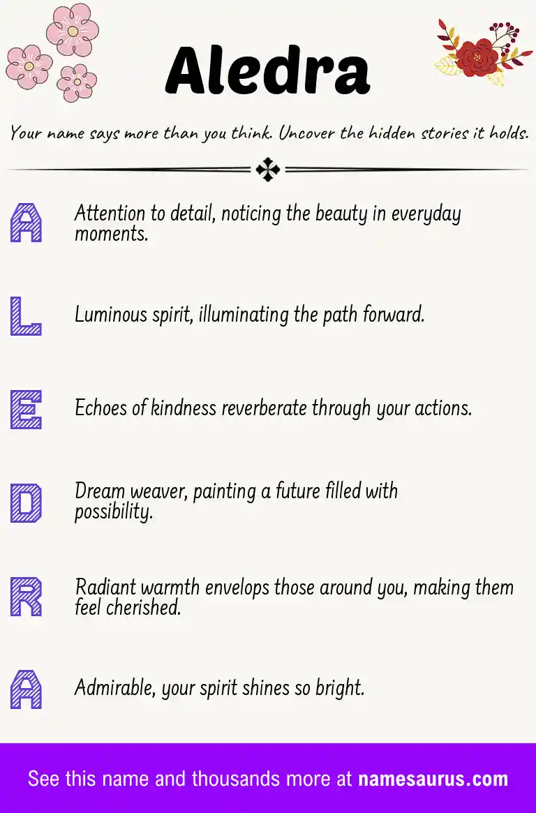 Acrostic poem about Aledra.