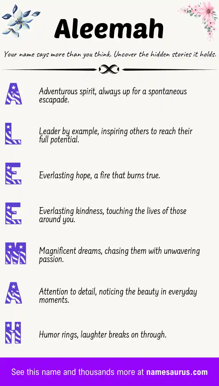 Acrostic poem about Aleemah.