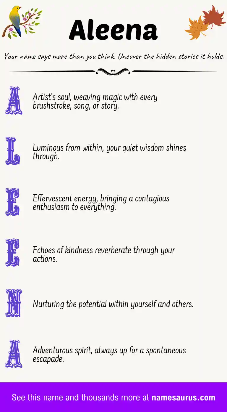 Acrostic poem about Aleena.