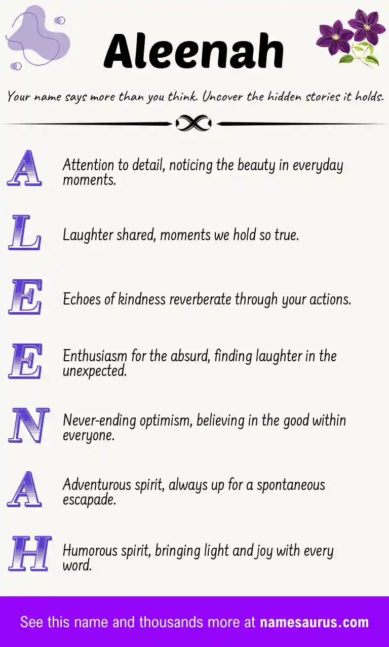 Acrostic poem about Aleenah.