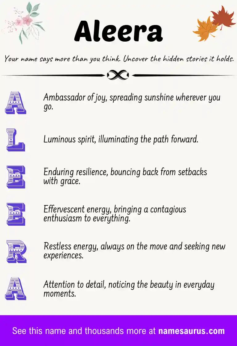 Acrostic poem about Aleera.