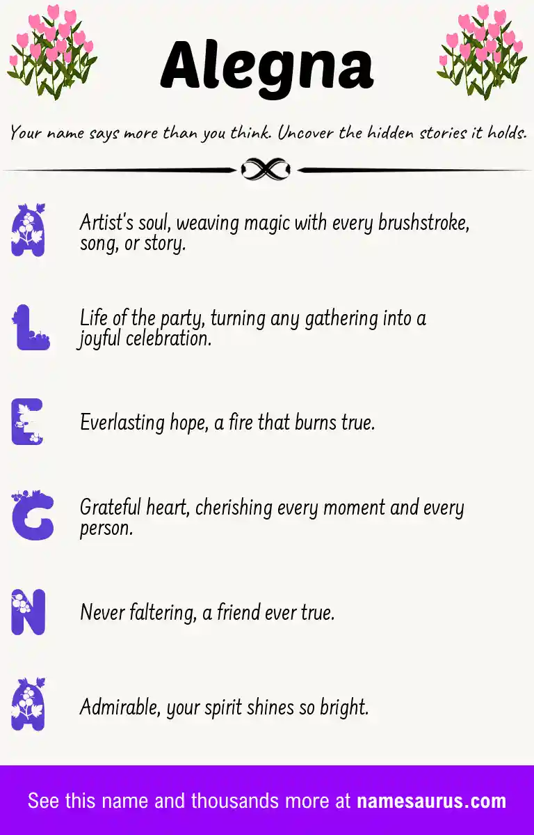 Acrostic poem about Alegna.