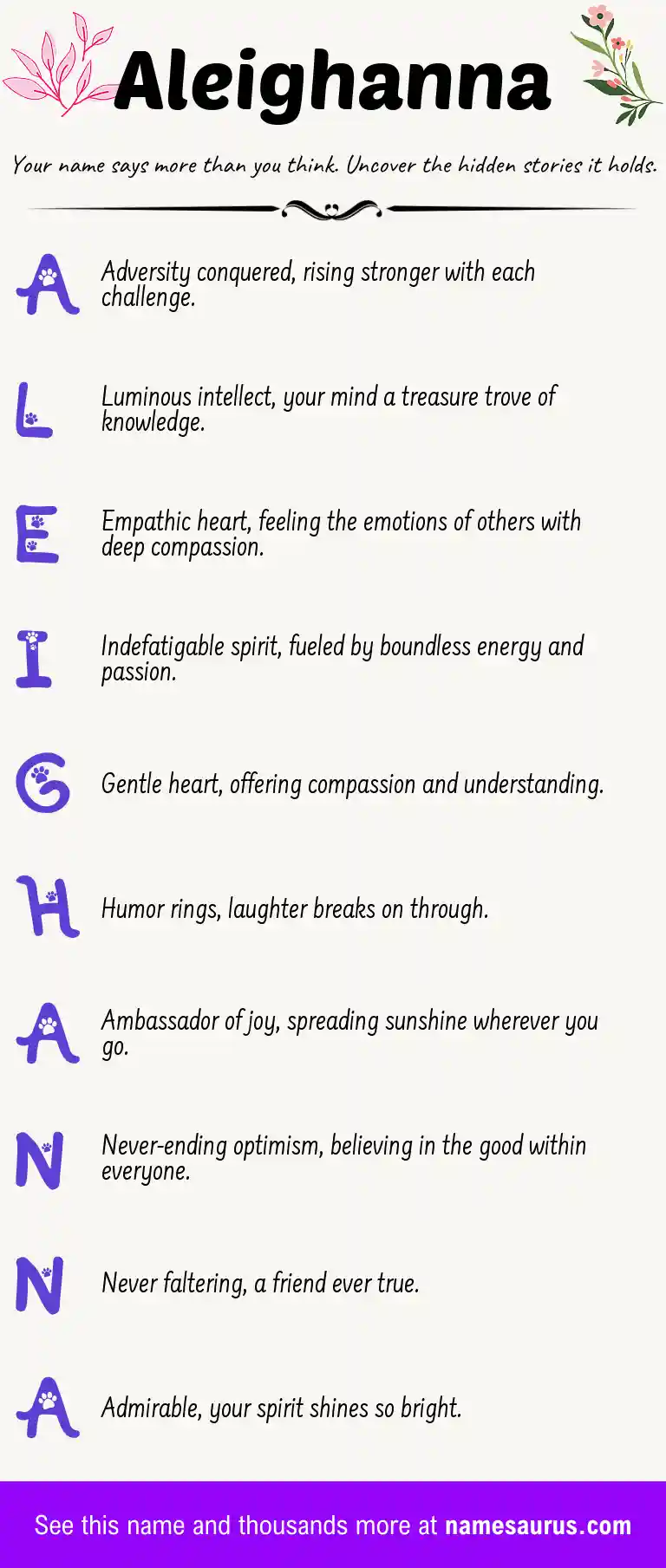 Acrostic poem about Aleighanna.