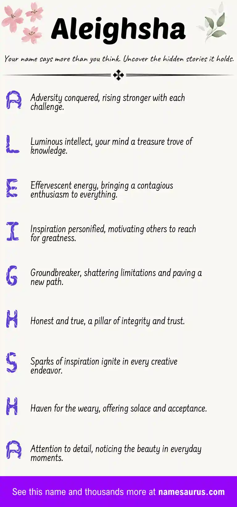 Acrostic poem about Aleighsha.