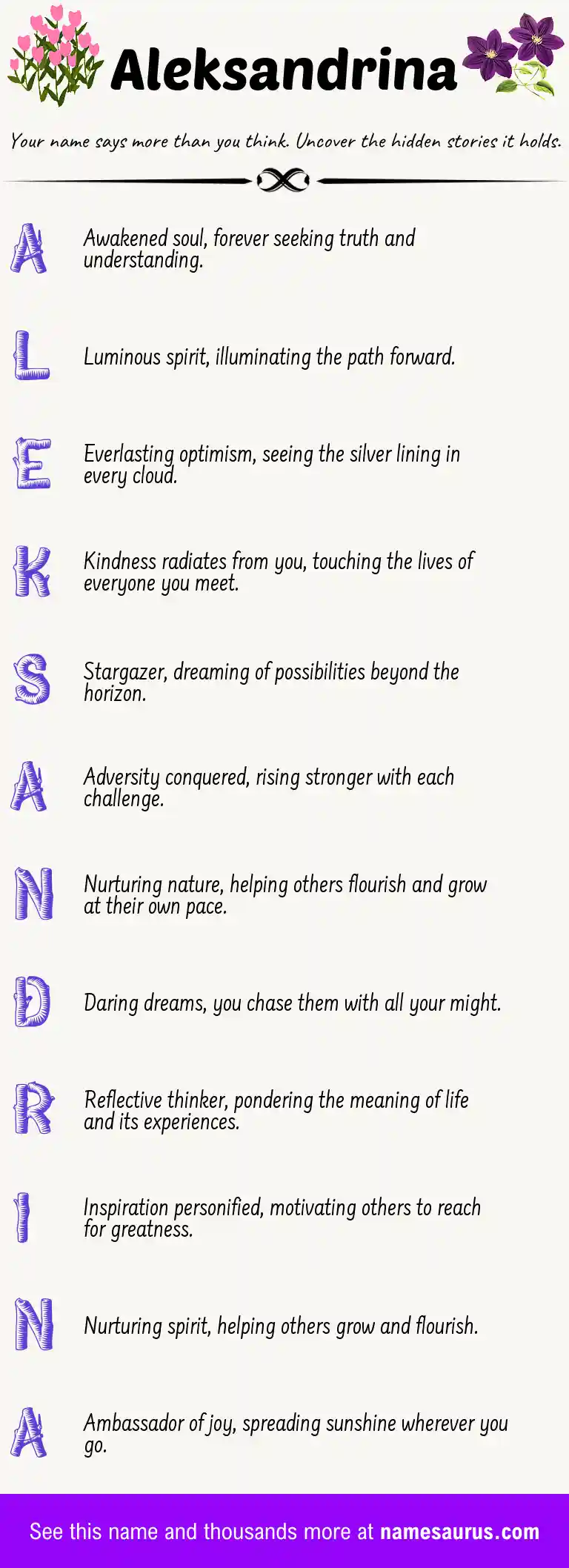 Acrostic poem about Aleksandrina.