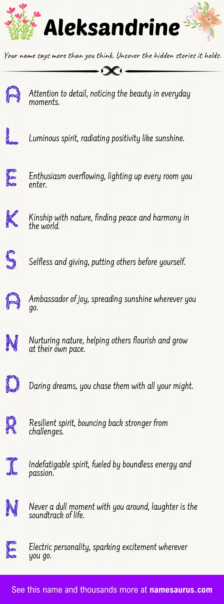 Acrostic poem about Aleksandrine.