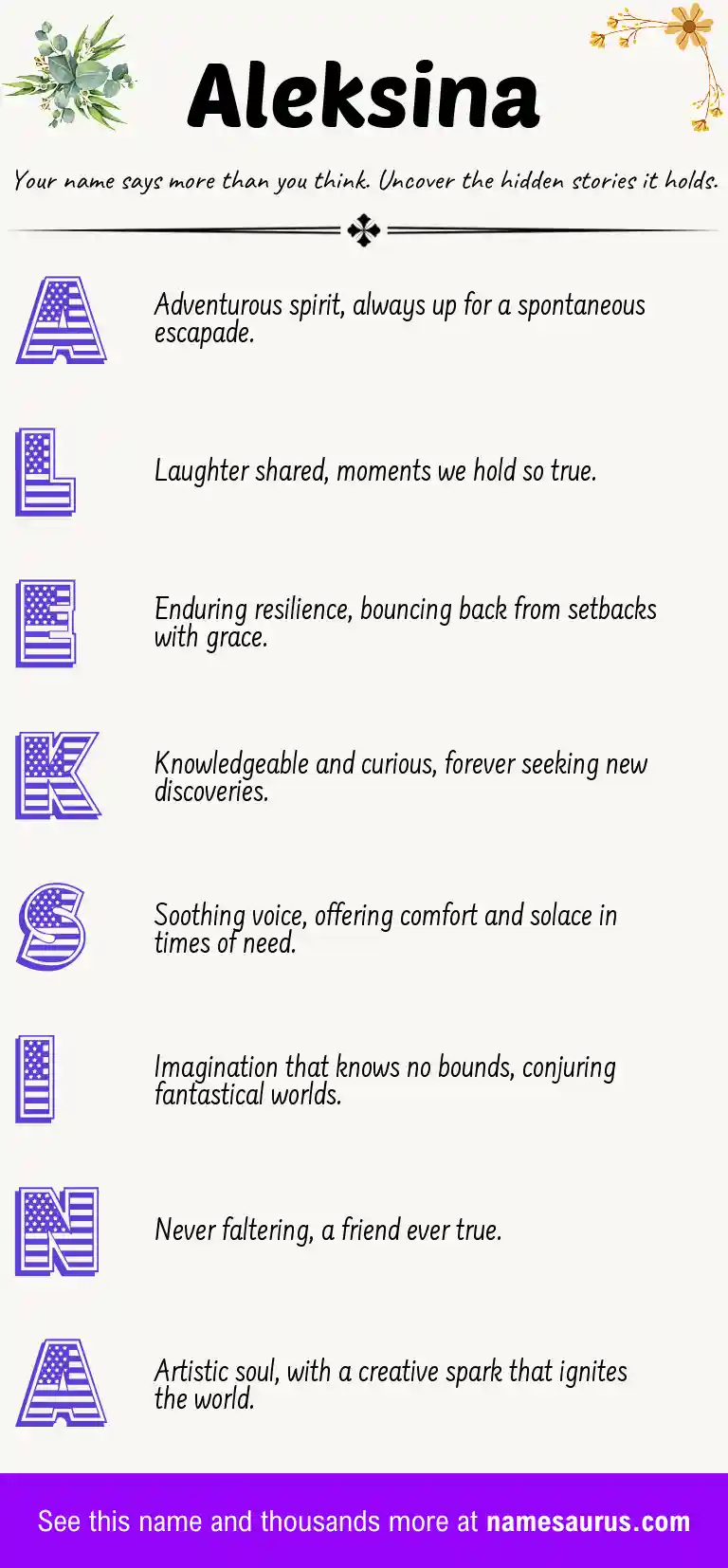 Acrostic poem about Aleksina.