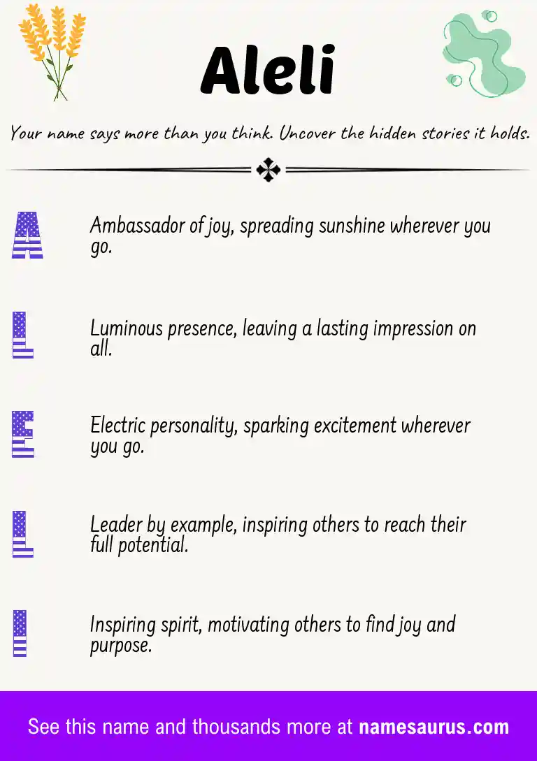 Acrostic poem about Aleli.
