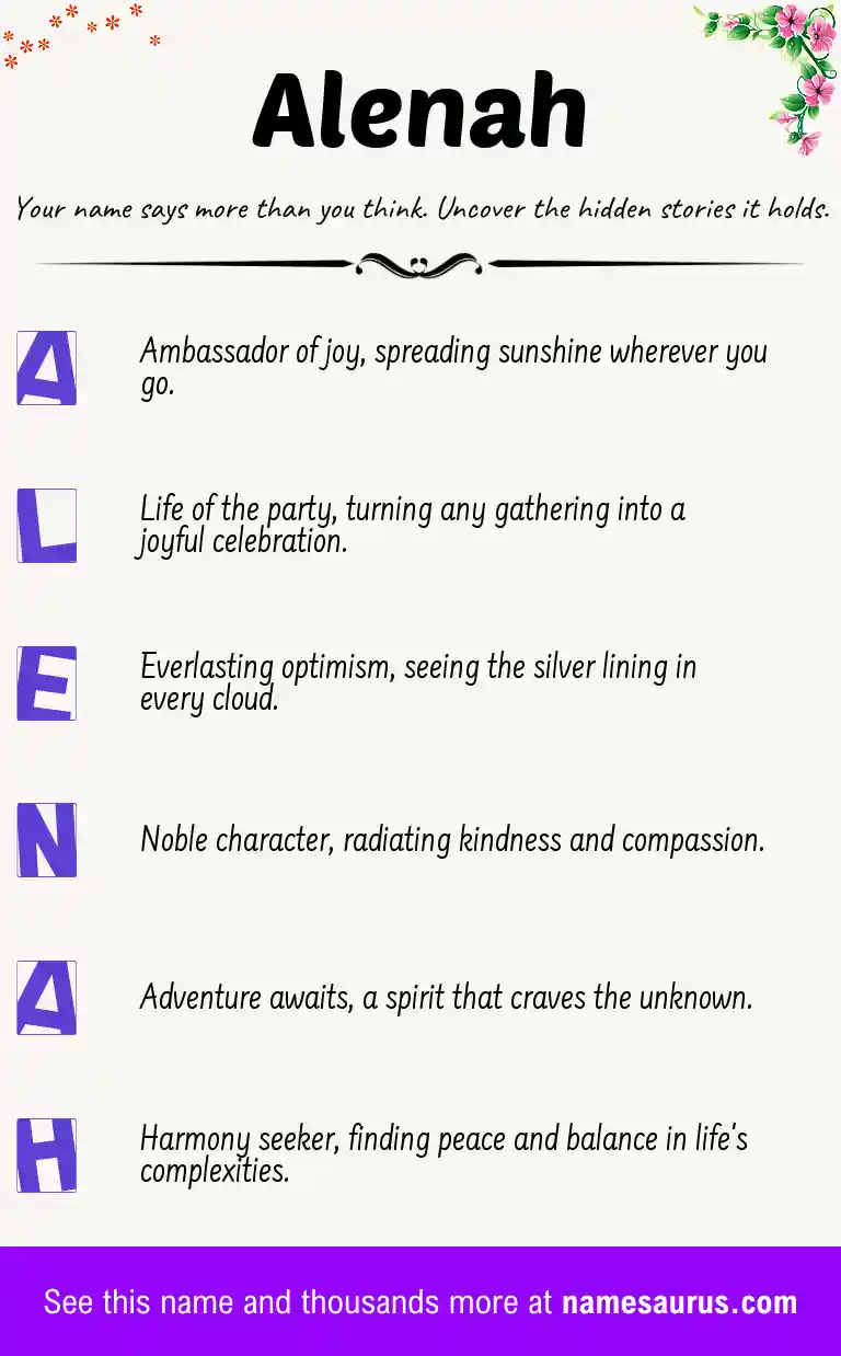Acrostic poem about Alenah.