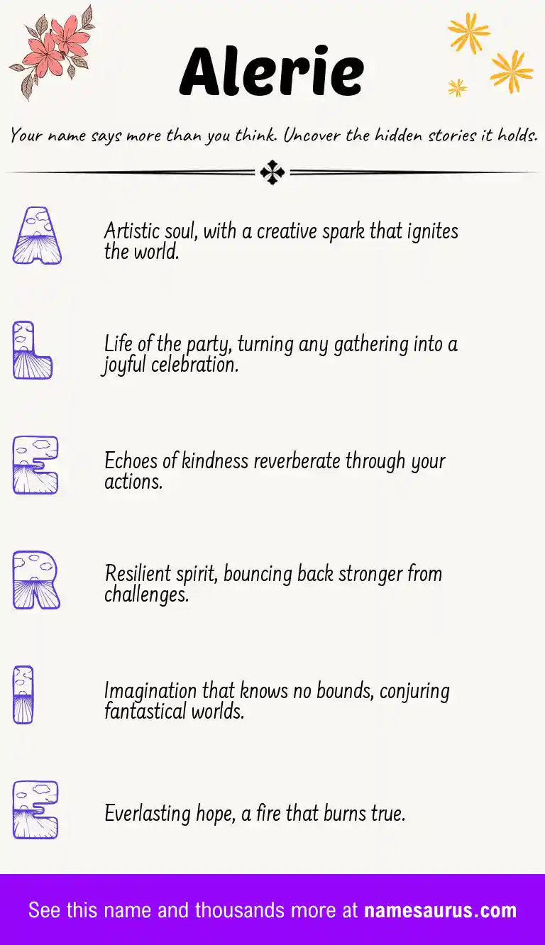 Acrostic poem about Alerie.