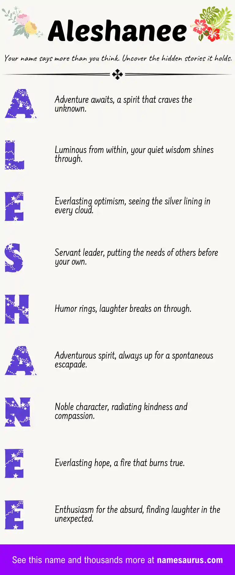 Acrostic poem about Aleshanee.