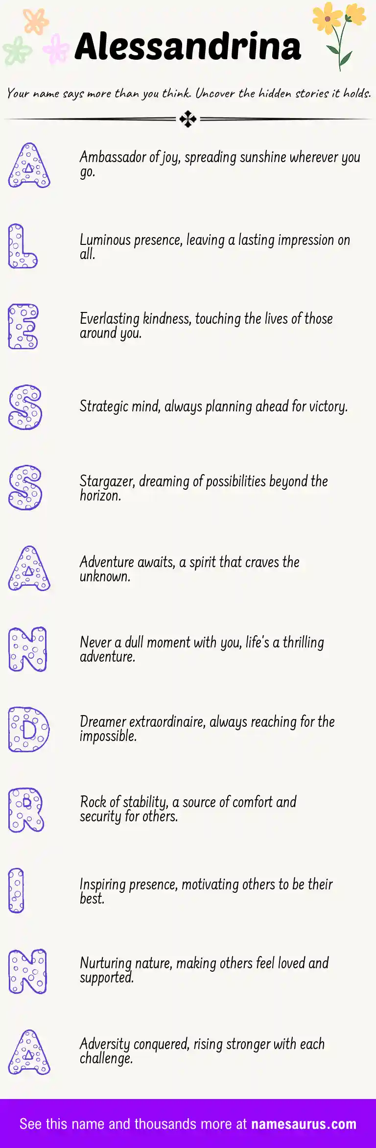 Acrostic poem about Alessandrina.