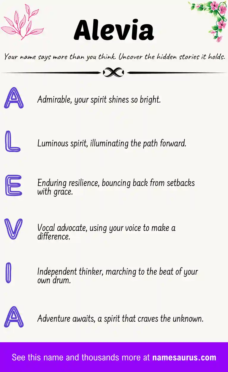 Acrostic poem about Alevia.