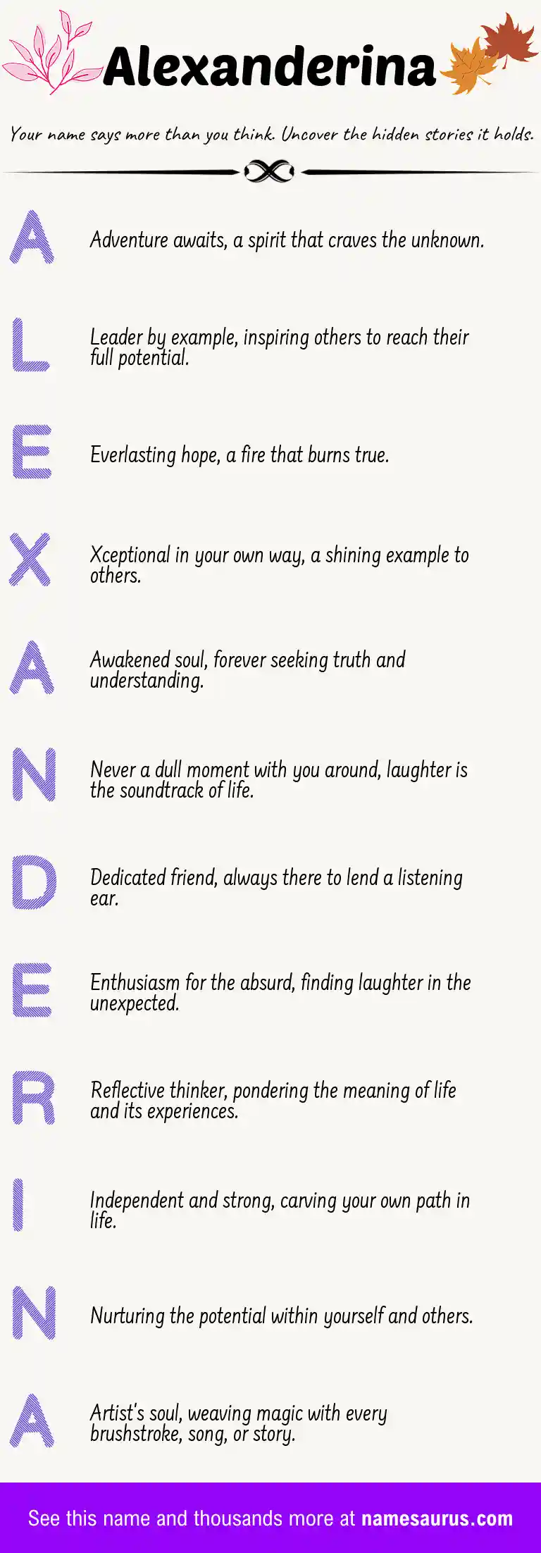 Acrostic poem about Alexanderina.