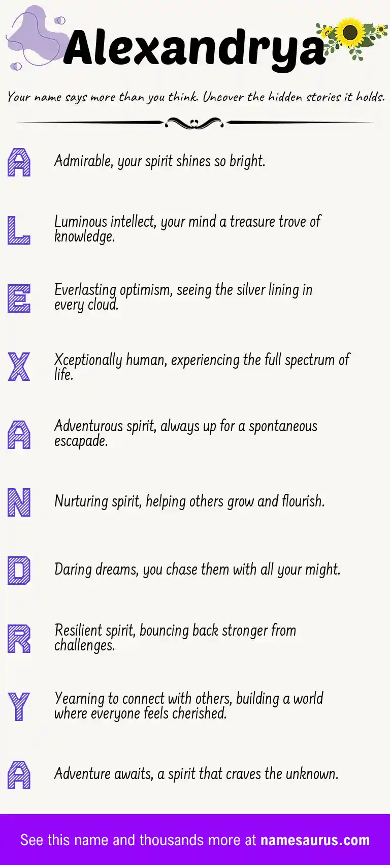 Acrostic poem about Alexandrya.