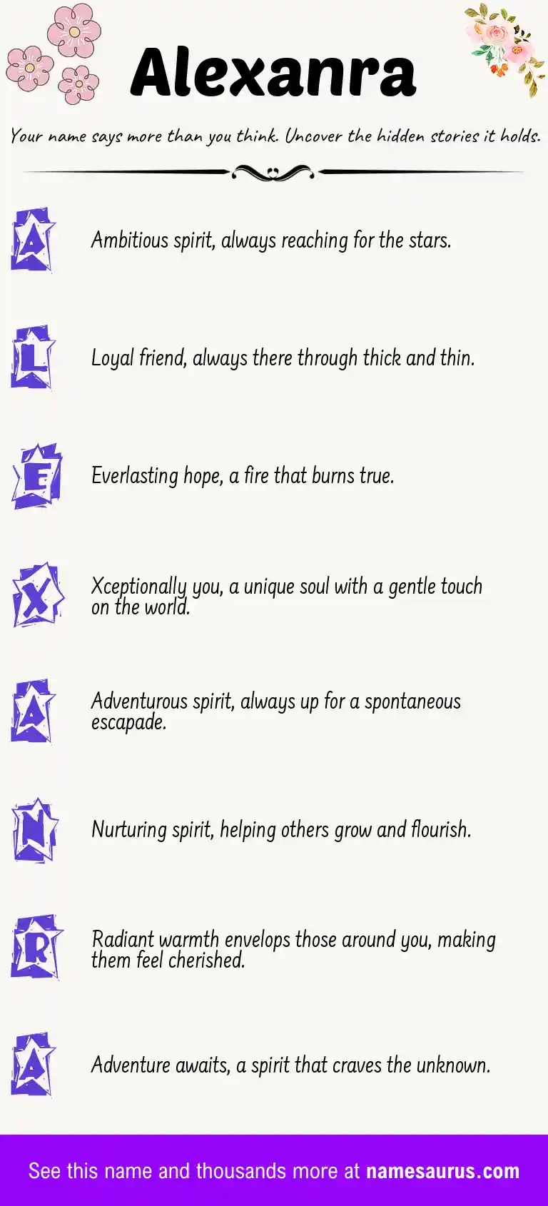 Acrostic poem about Alexanra.