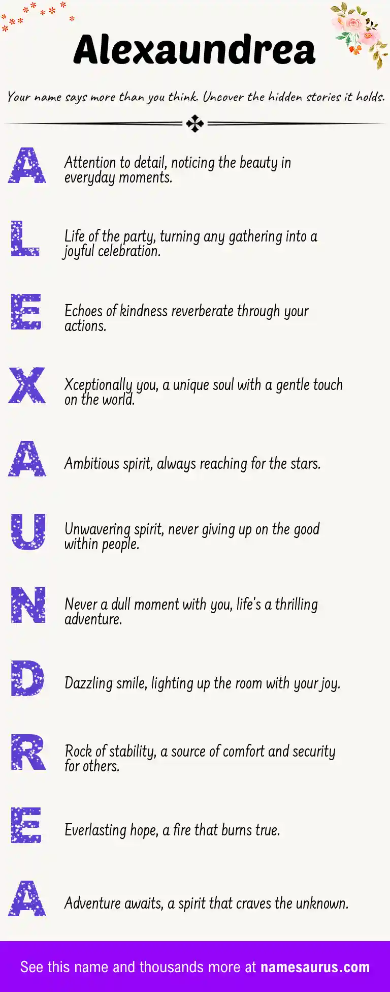Acrostic poem about Alexaundrea.