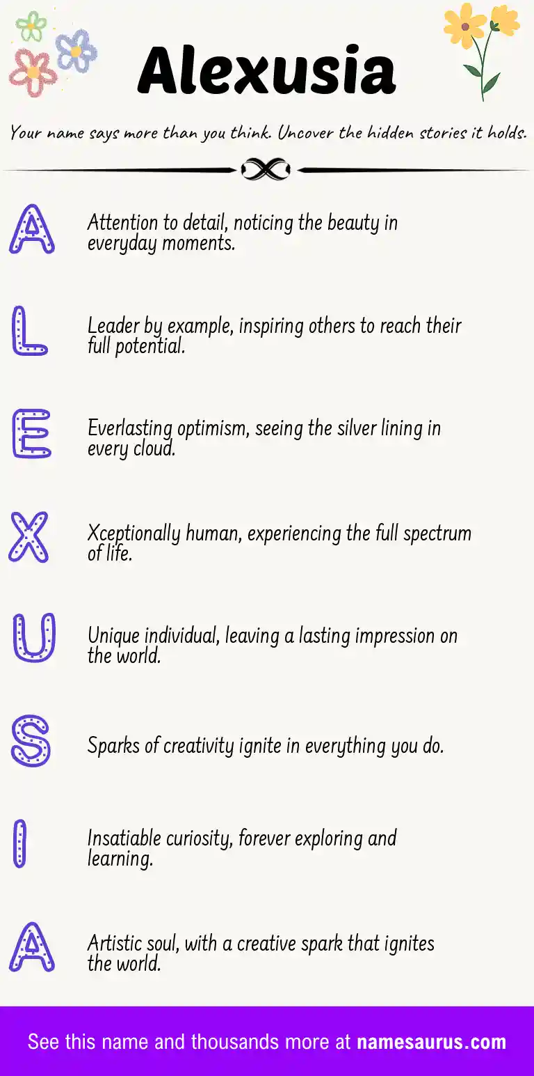 Acrostic poem about Alexusia.