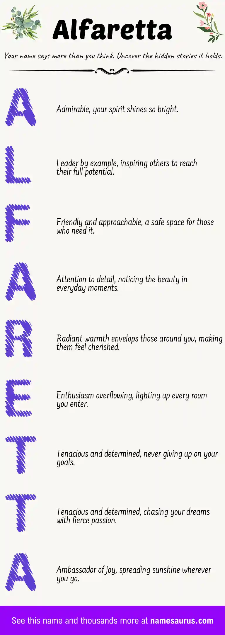 Acrostic poem about Alfaretta.