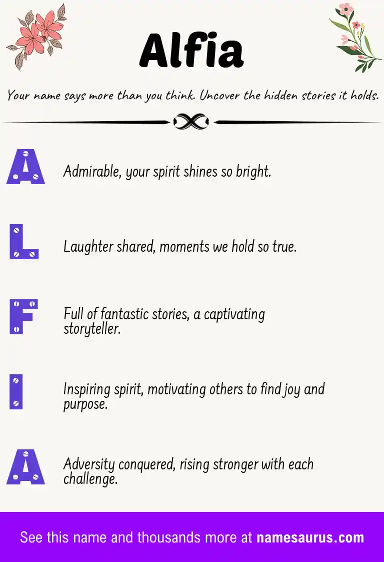 Acrostic poem about Alfia.