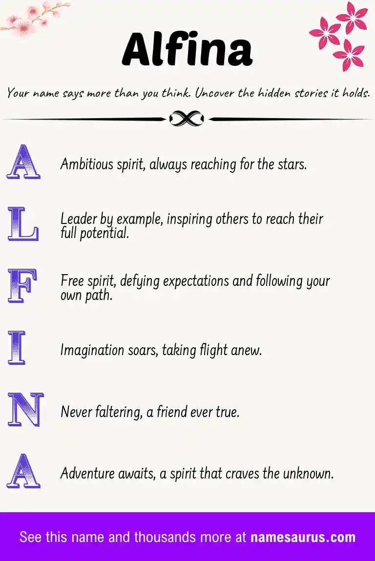 Acrostic poem about Alfina.