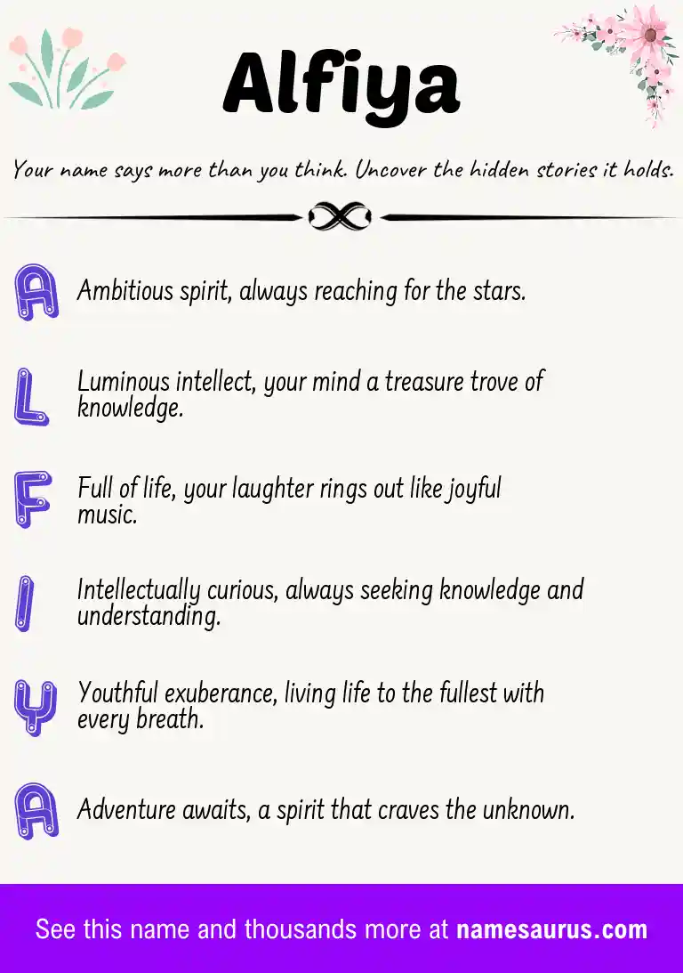 Acrostic poem about Alfiya.