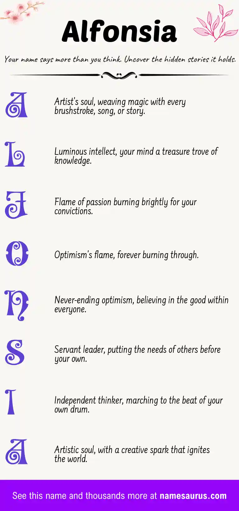 Acrostic poem about Alfonsia.