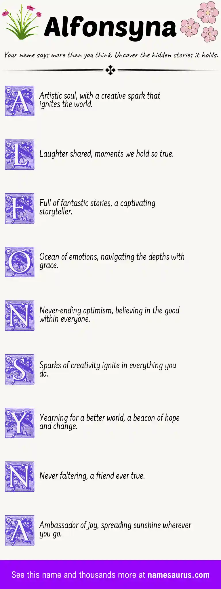 Acrostic poem about Alfonsyna.