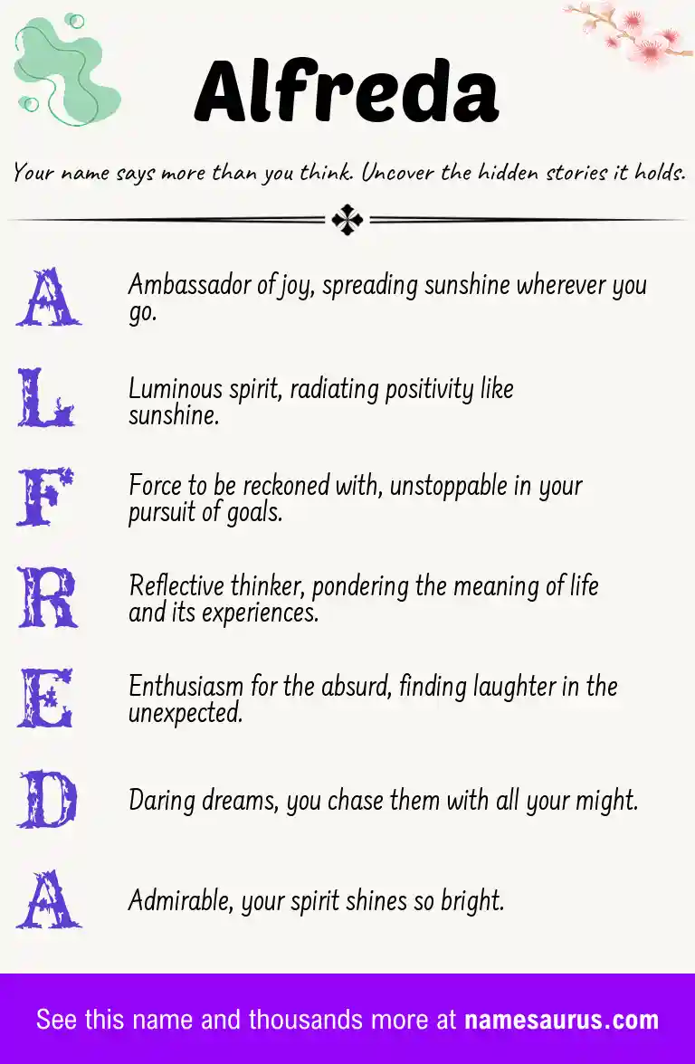 Acrostic poem about Alfreda.