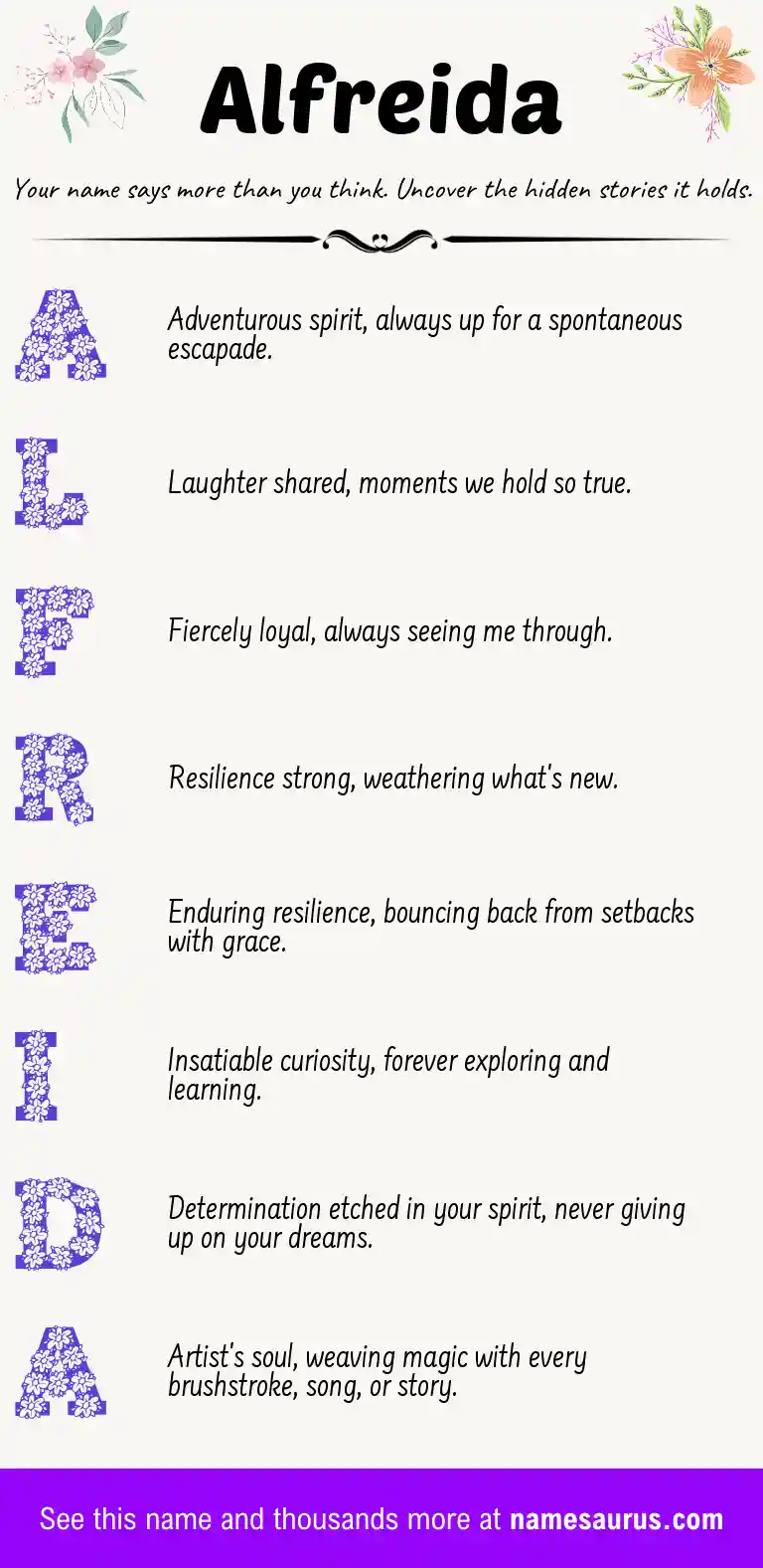 Acrostic poem about Alfreida.