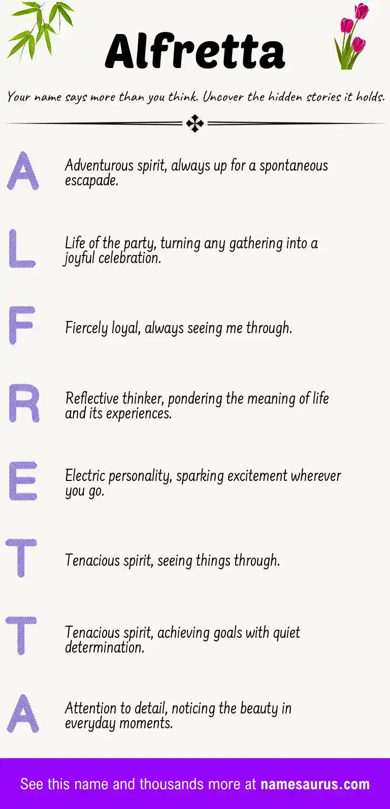 Acrostic poem about Alfretta.