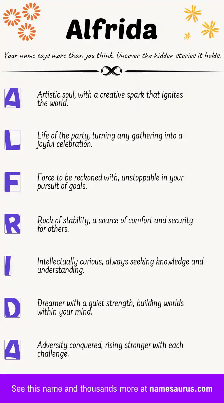 Acrostic poem about Alfrida.