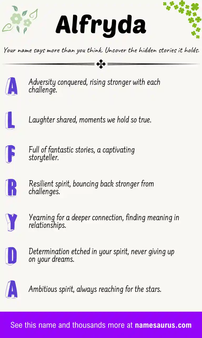 Acrostic poem about Alfryda.
