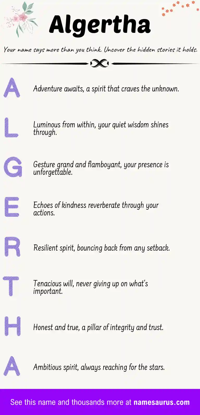 Acrostic poem about Algertha.