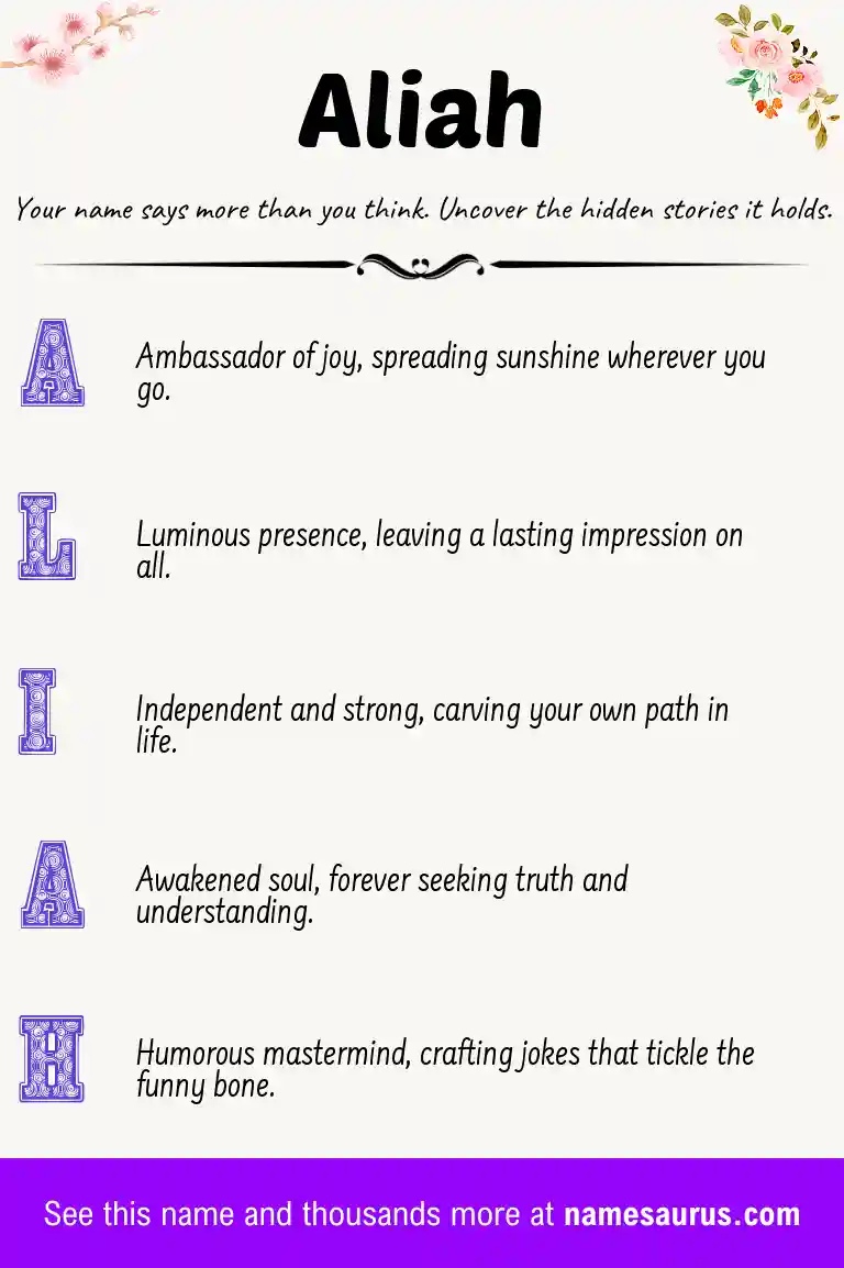Acrostic poem about Aliah.