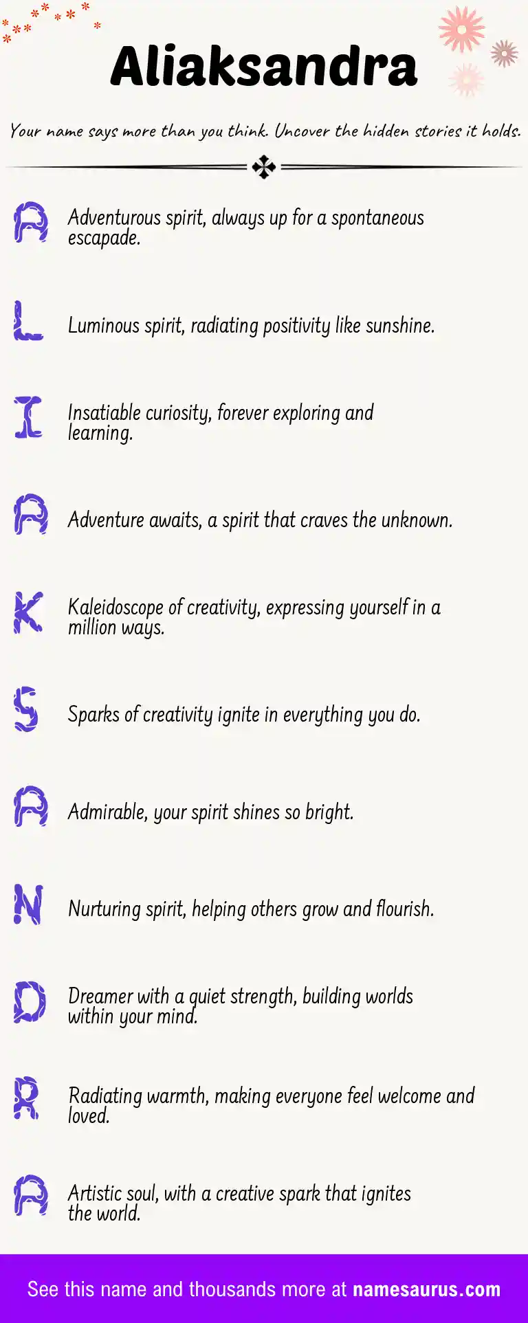 Acrostic poem about Aliaksandra.