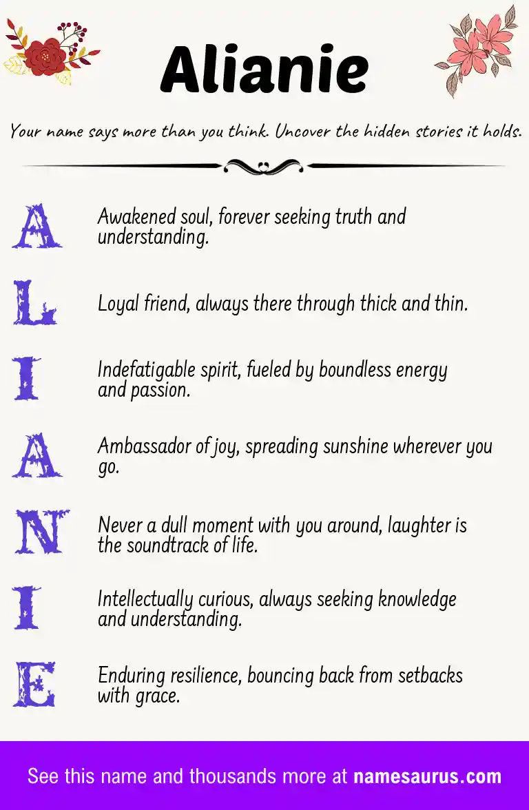 Acrostic poem about Alianie.