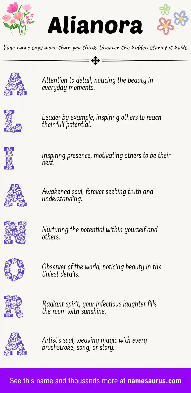 Acrostic poem about Alianora.