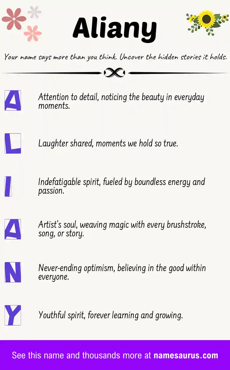 Acrostic poem about Aliany.