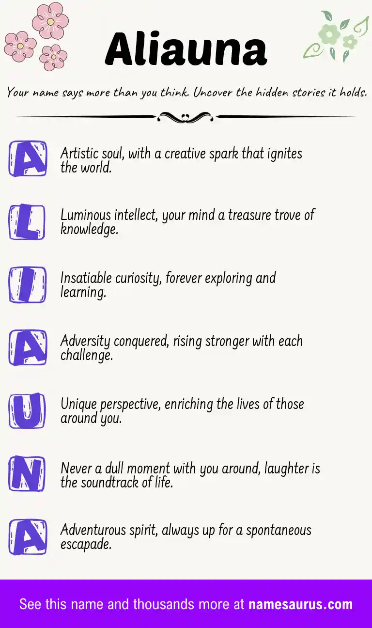 Acrostic poem about Aliauna.