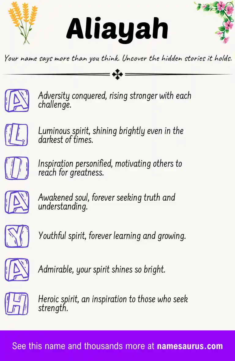 Acrostic poem about Aliayah.