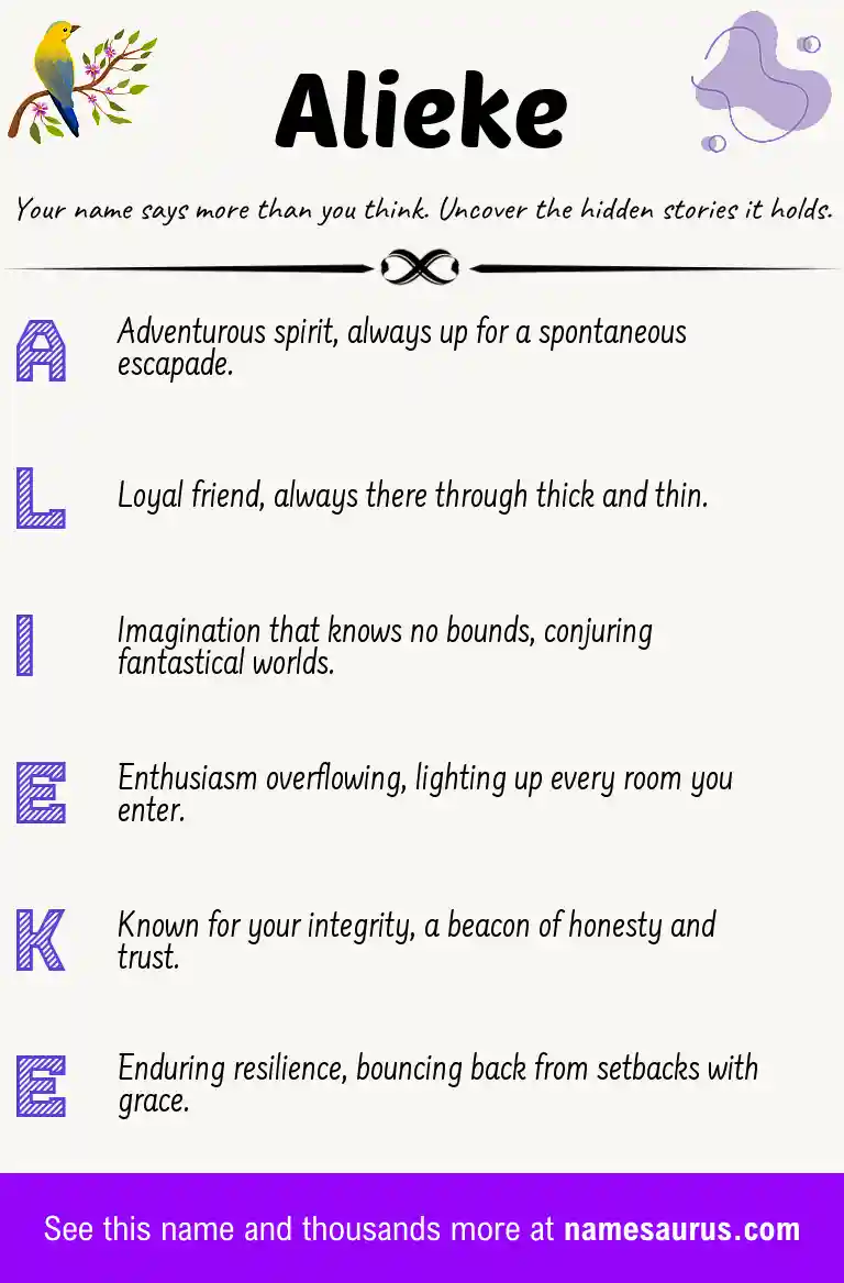 Acrostic poem about Alieke.