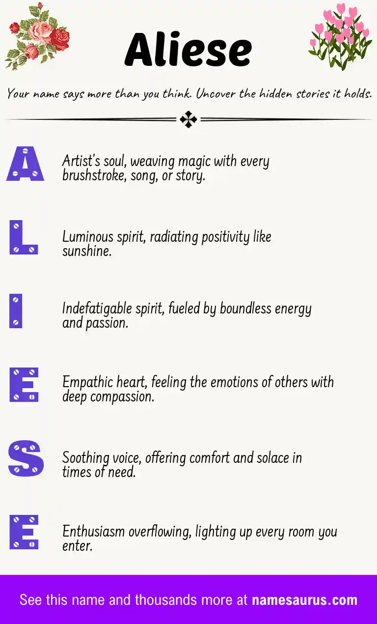 Acrostic poem about Aliese.