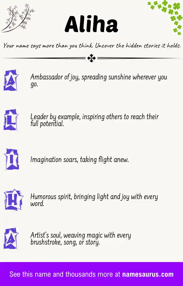 Acrostic poem about Aliha.
