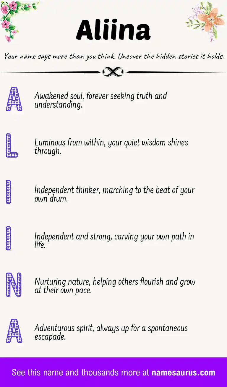 Acrostic poem about Aliina.