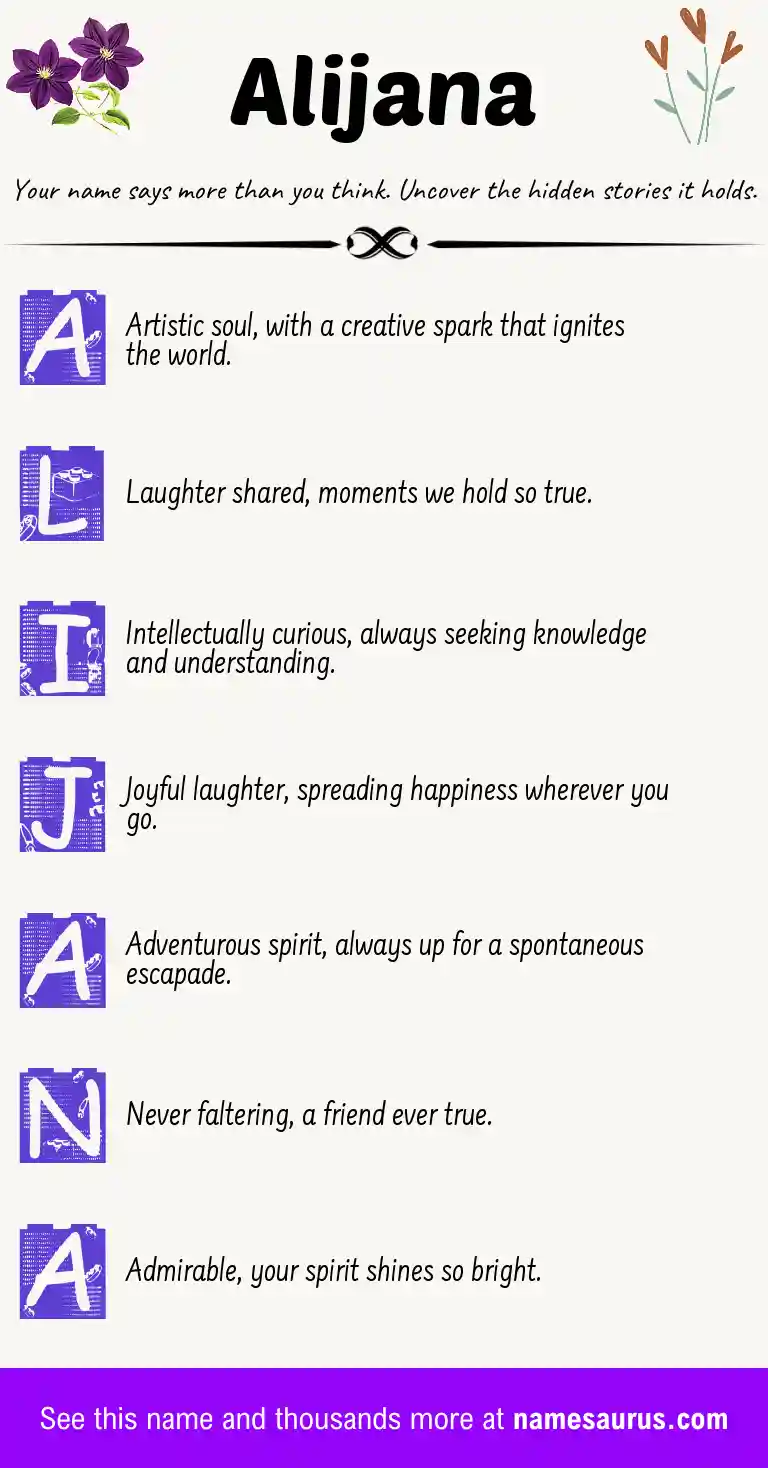 Acrostic poem about Alijana.
