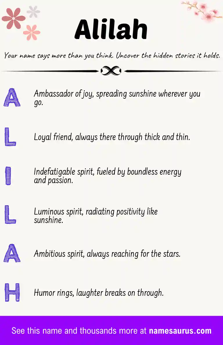 Acrostic poem about Alilah.