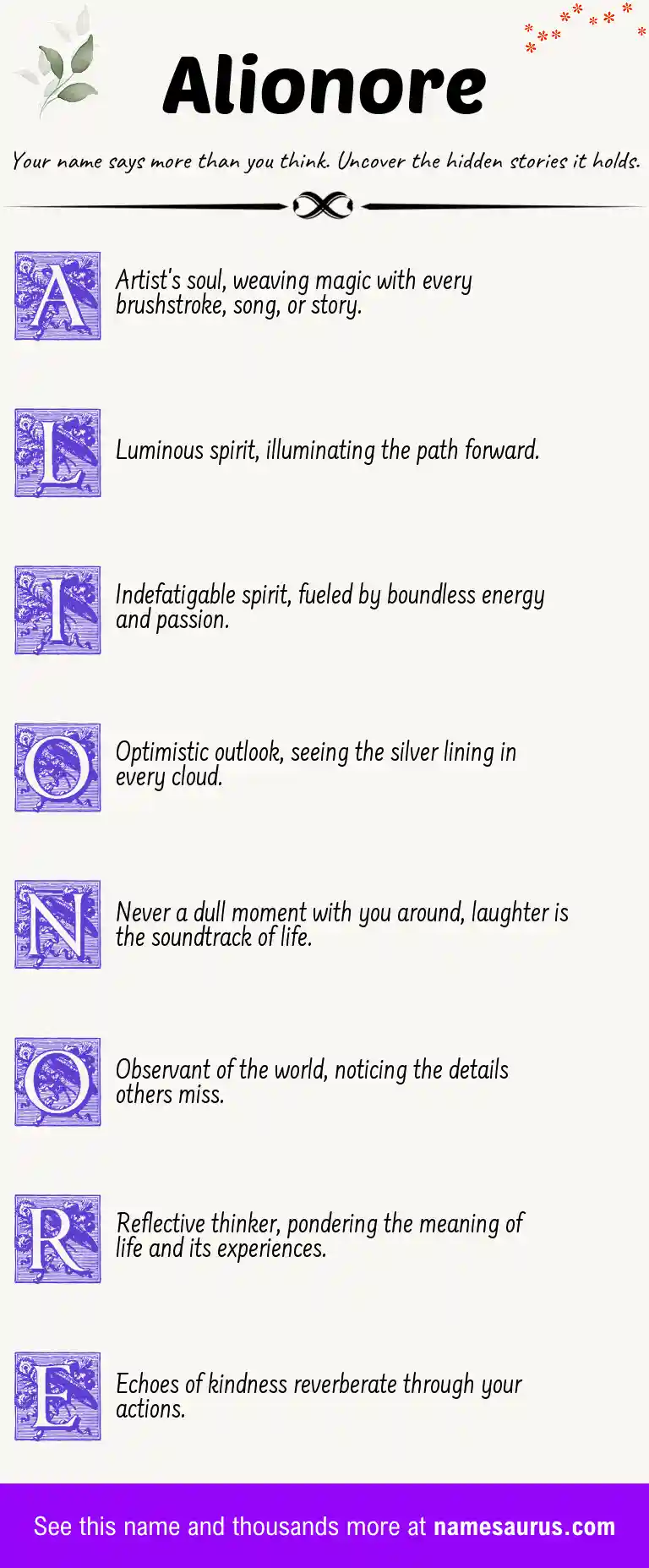 Acrostic poem about Alionore.
