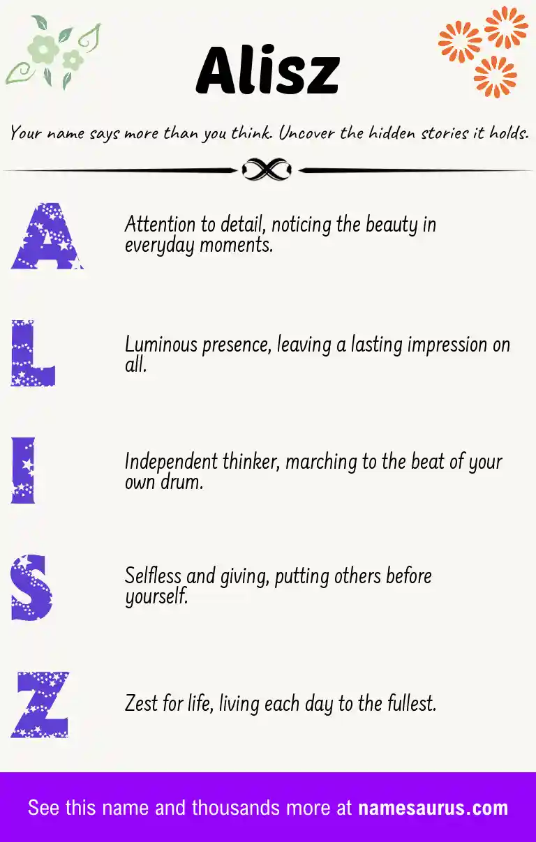 Acrostic poem about Alisz.