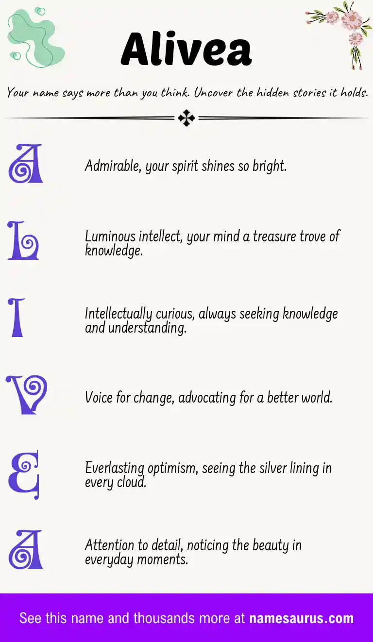 Acrostic poem about Alivea.